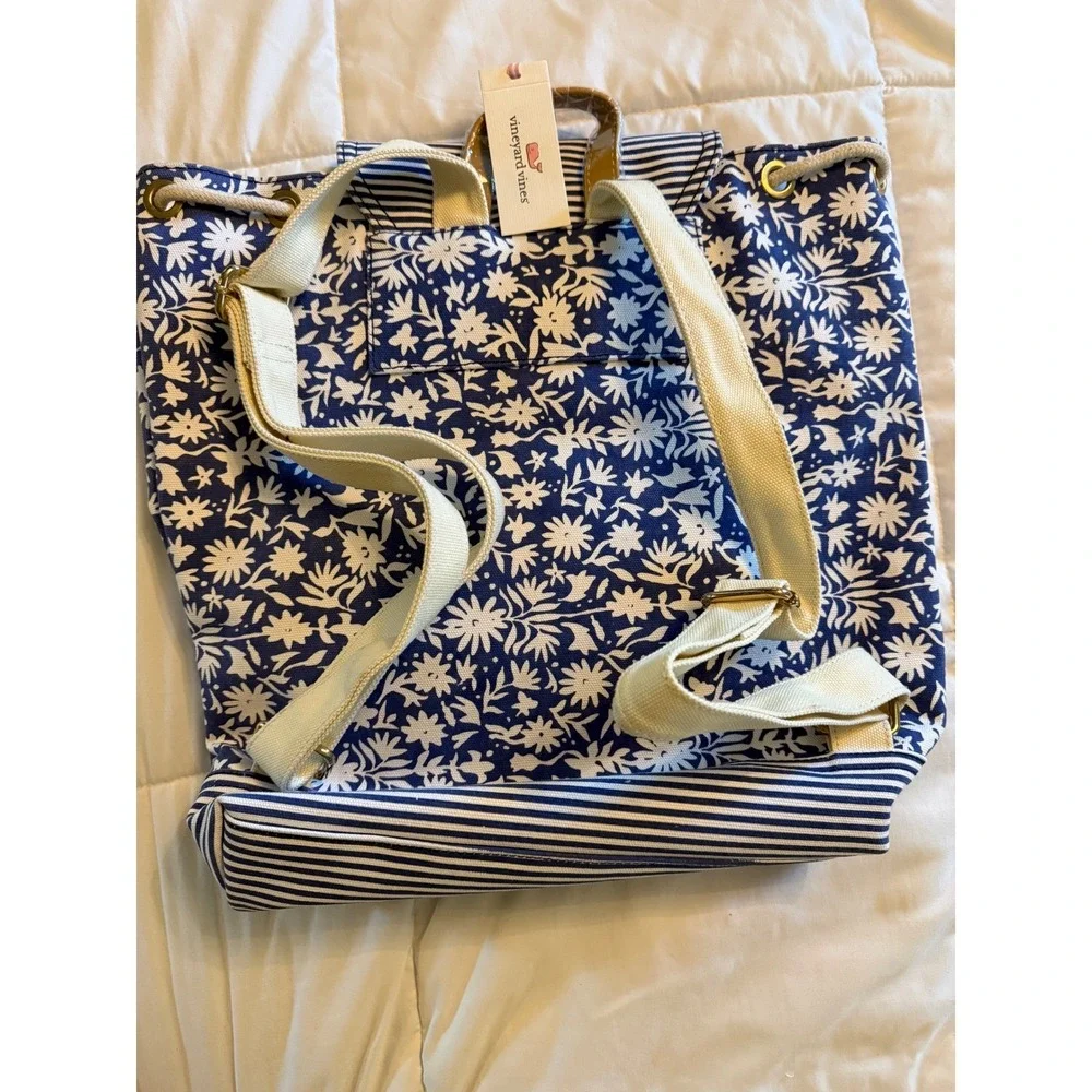 Vineyard Vines Otomi Print Stripe Daypack Backpack Royal Ocean Blue